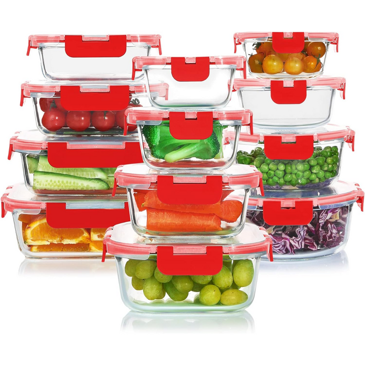 BPA-free glass food storage containers, perfect for meal prepping and lunches.
