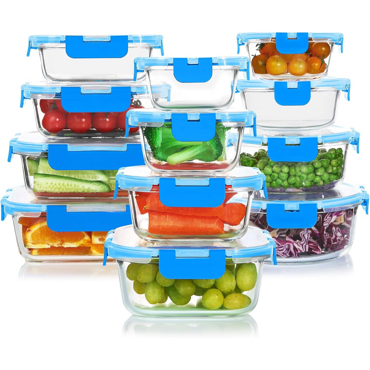 Versatile airtight glass containers for storing, reheating, and freezing food.