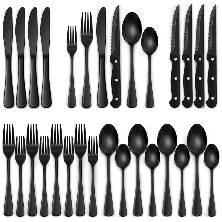 24-piece black stainless steel cutlery set for 4 people