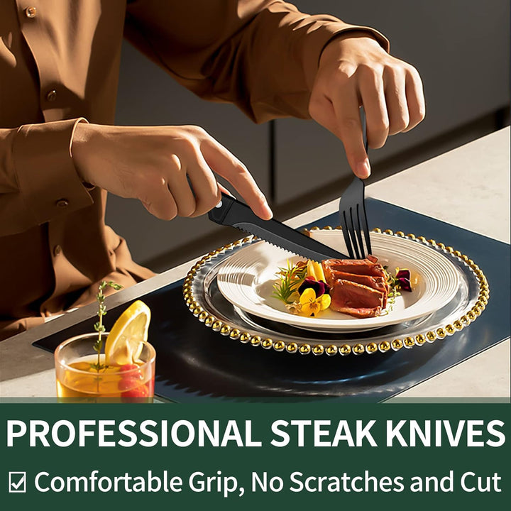 Elegant table setting with a 24-piece modern black cutlery collection