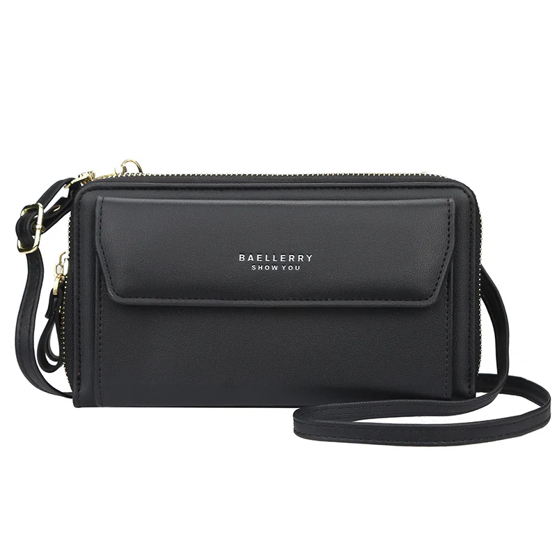 Women's crossbody phone wallet bag in black, perfect for everyday carry and organizing essentials.
