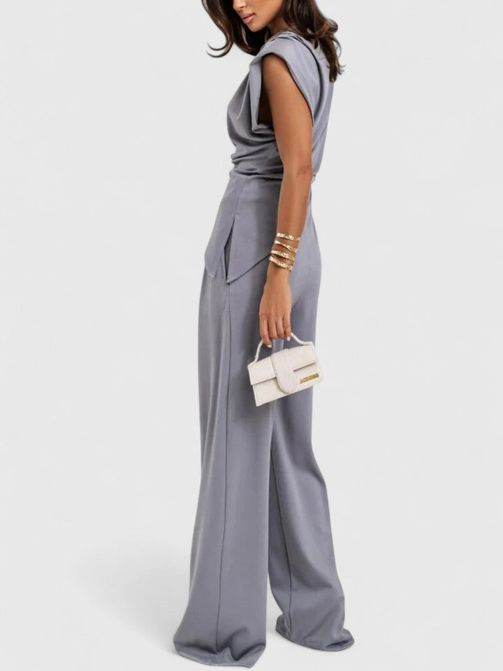 Women's Draped Sleeveless Top & Wide Leg Trousers Set