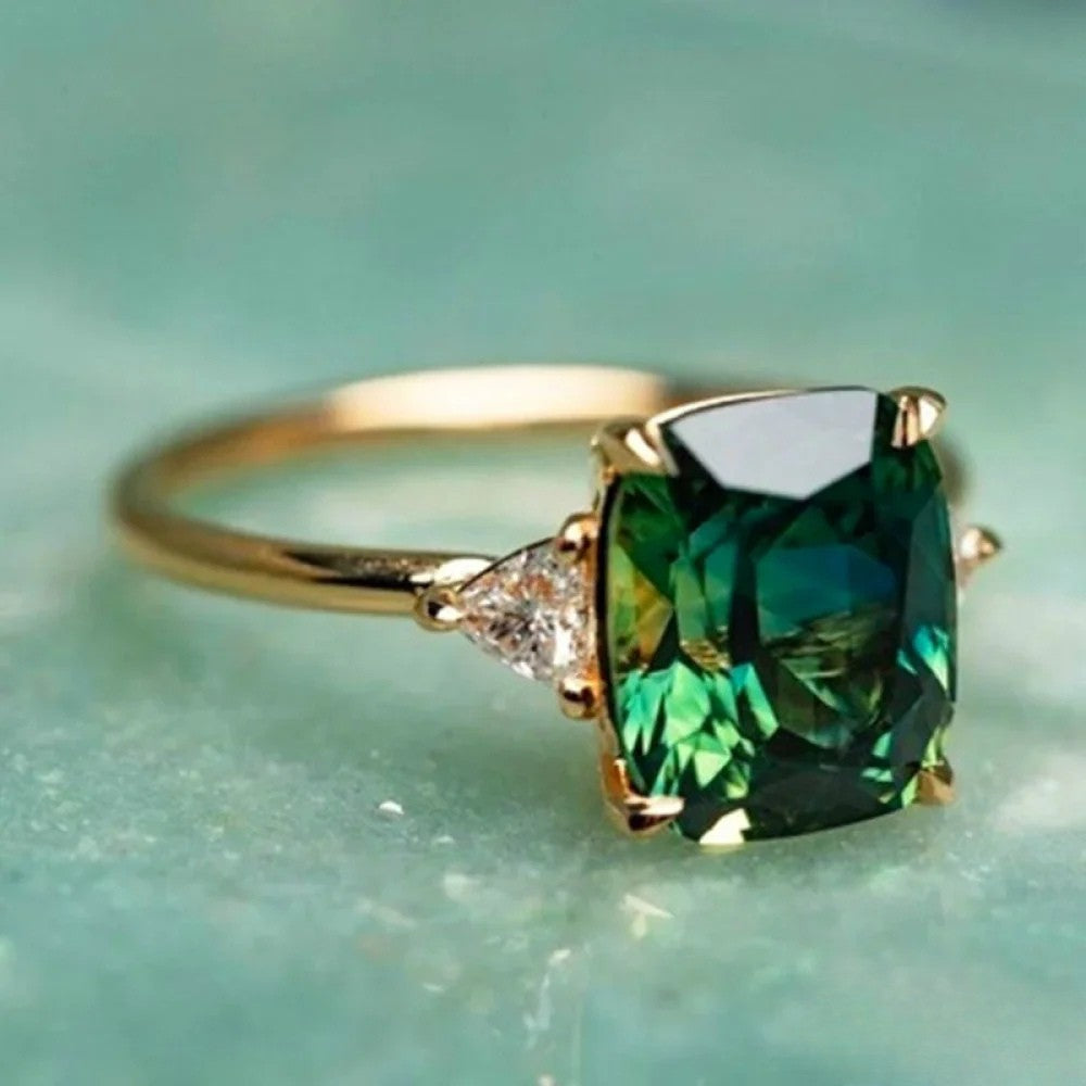Women's Gold Ring with Green Zirconia