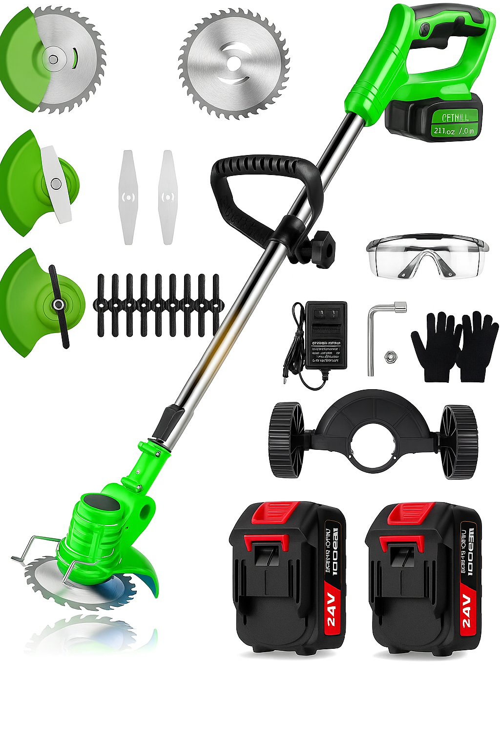 Cordless electric grass trimmer for efficient lawn care and yard maintenance.