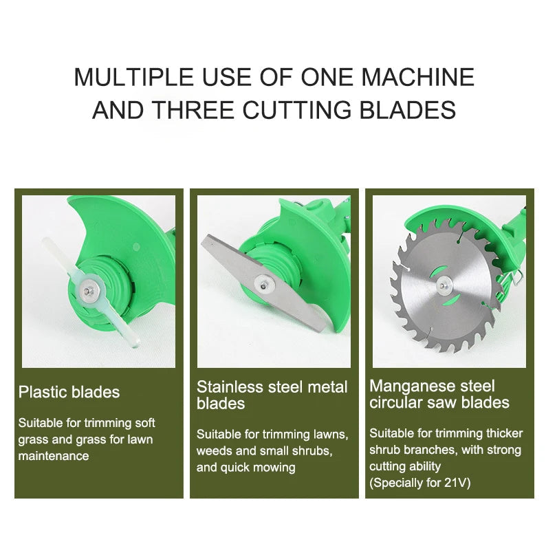 Rechargeable cordless grass trimmer, offering convenient and powerful yard maintenance.