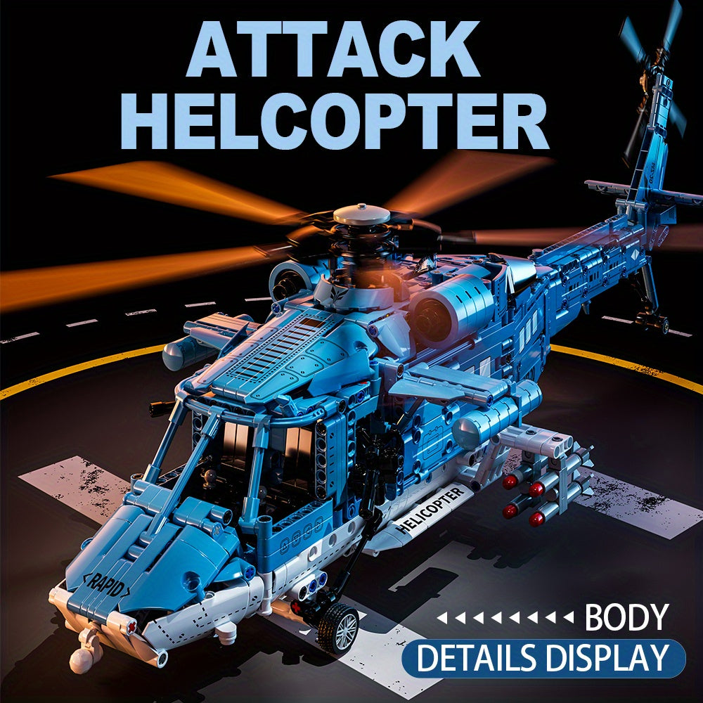 Close-up of the technical helicopter model's engine compartment, highlighting the complex 1711-piece construction.