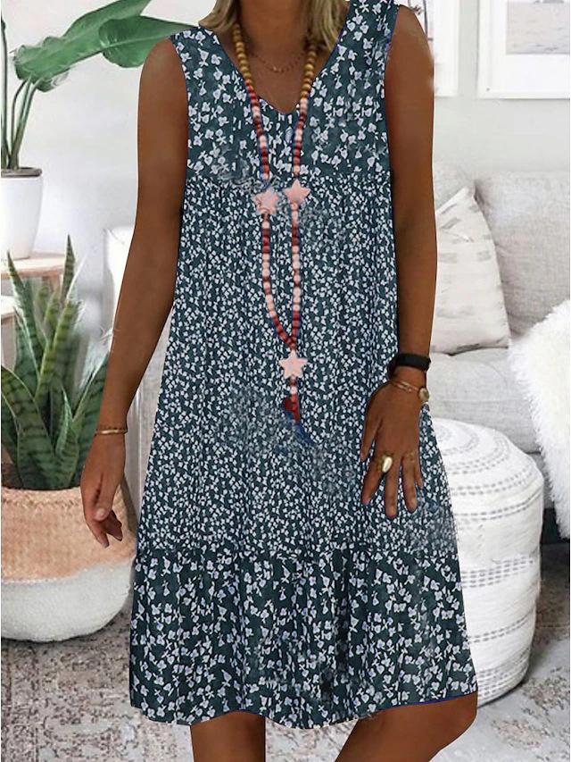 Floral V-Neck Sleeveless Midi Dress