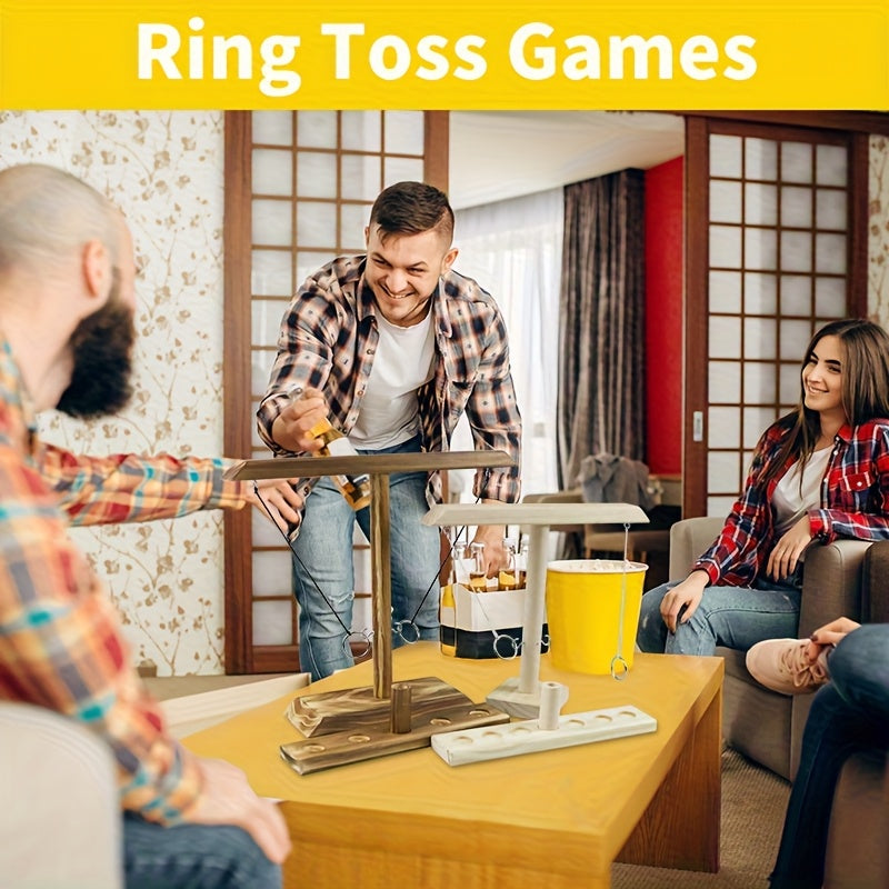 Unisex wooden ring toss set, excellent party game for adults & children, easy to set up anywhere.