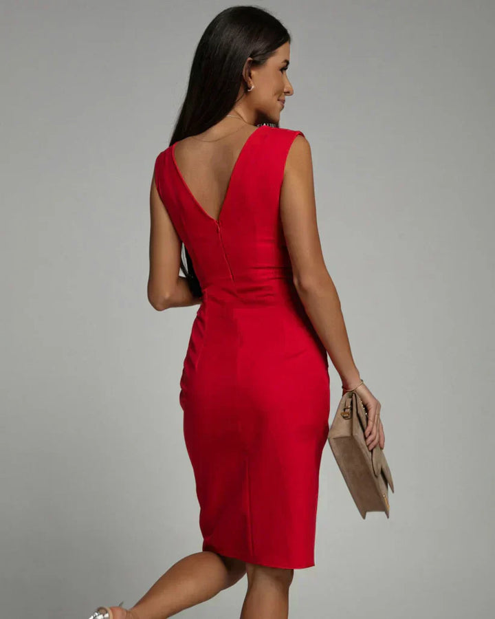 Women's Pleated V-Neck Midi Dress