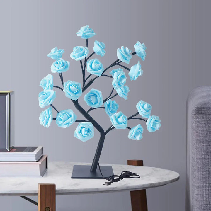 Warm white LED rose blossom bonsai lamp. Creates beautiful ambient lighting and decor.