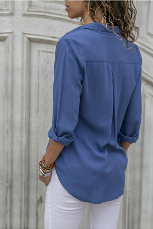 Women's V-Neck Long Sleeve Button Up Blouse