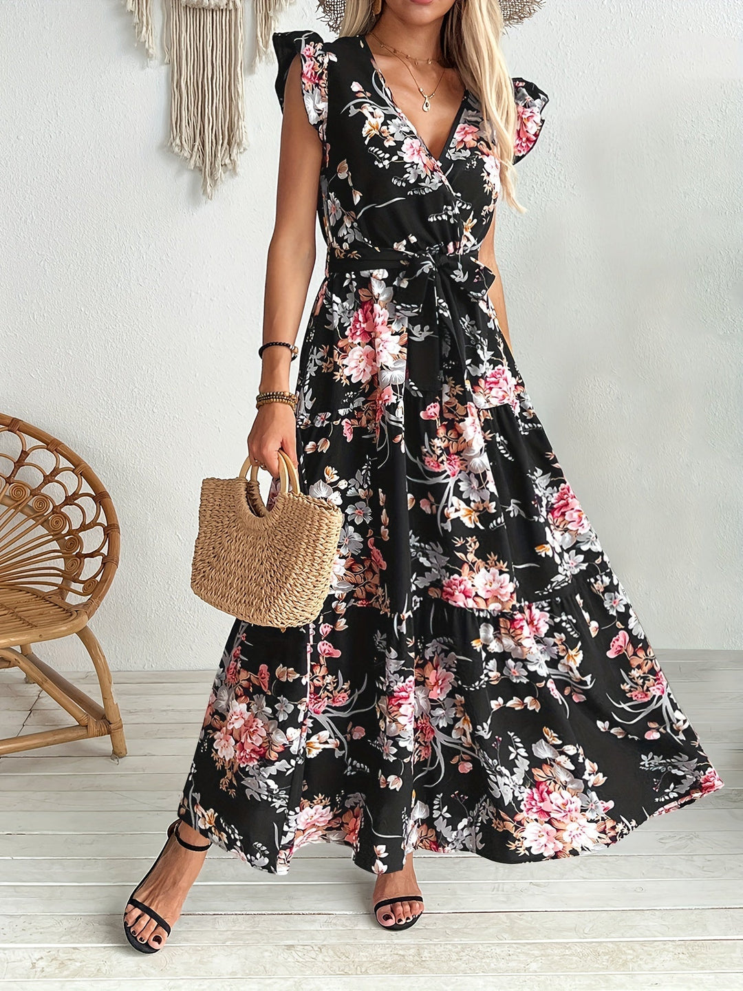 Floral Belted Swing Dress