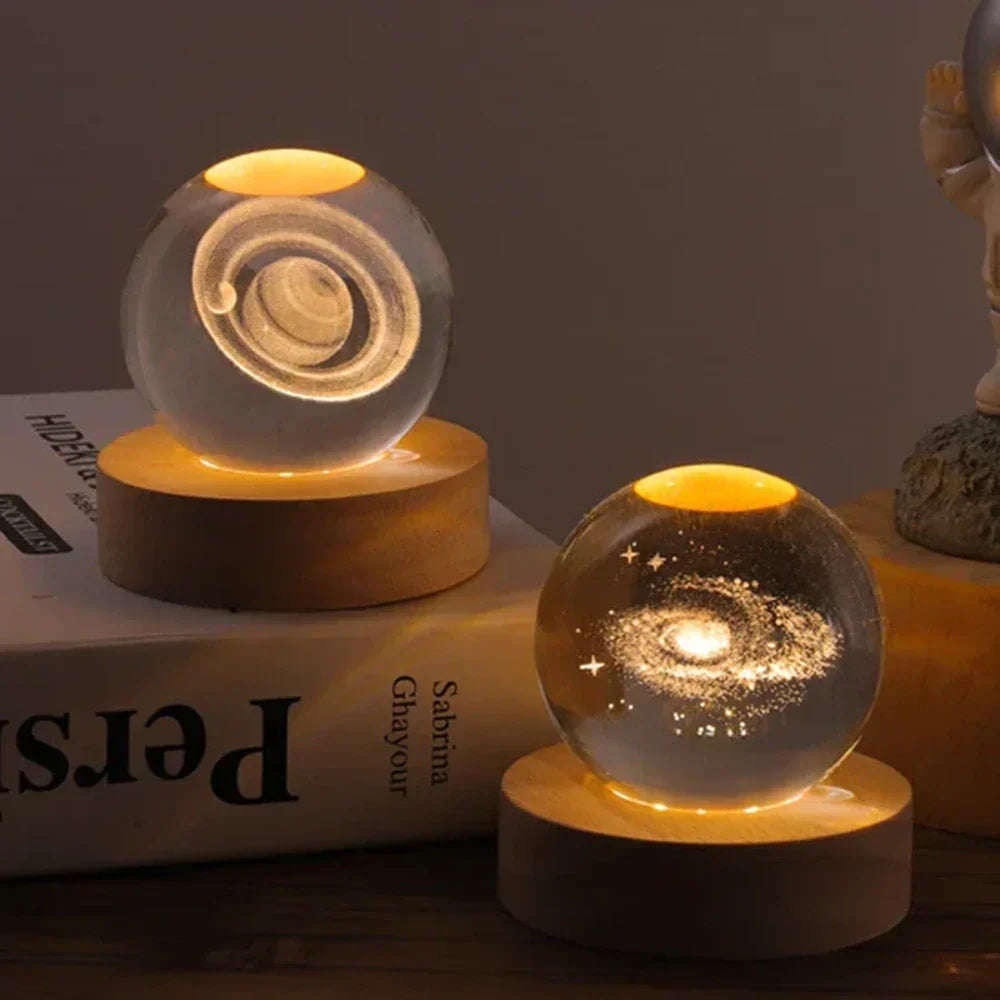 Nvroome Luminous 3D Galaxy Crystal Ball LED Lamp with Wooden Base. Celestial night light, unique space gift.