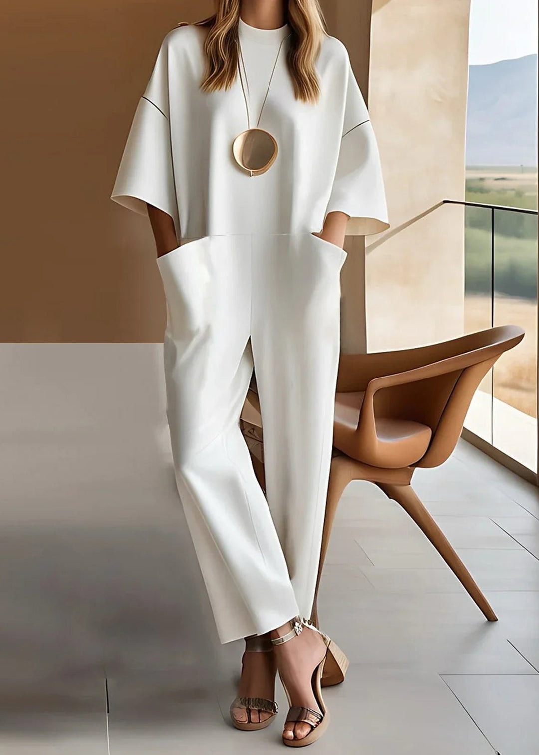 Women's Wide Leg Jumpsuit Short Sleeve Elegant Fit