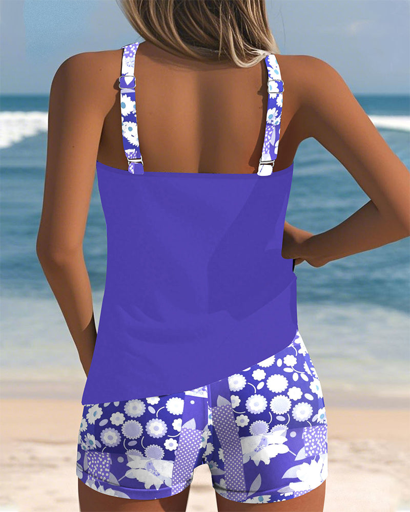 Stylish women's printed two-piece swimwear, perfect for poolside or beach activities.