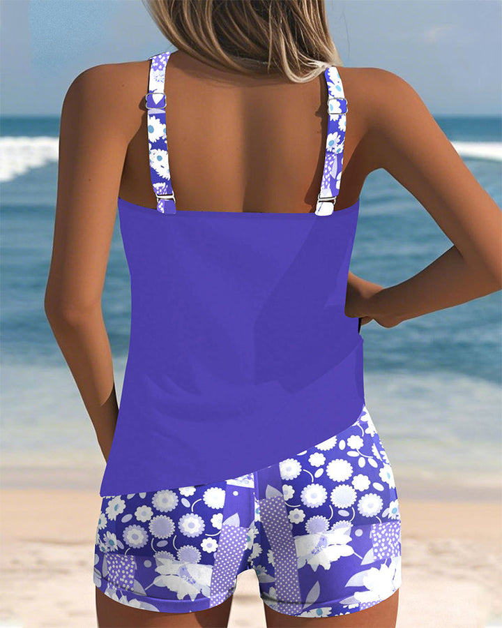 Stylish women's printed two-piece swimwear, perfect for poolside or beach activities.