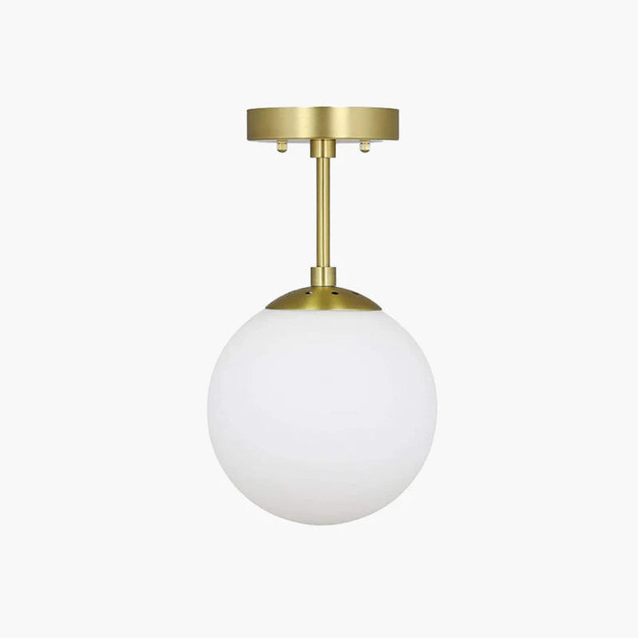 Modern LED globe flush mount ceiling light in gold finish for living room. Contemporary indoor lighting.
