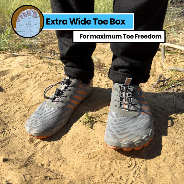 White minimalist barefoot footwear for men & women, promoting natural walking & flexible comfort. Great for versatility.