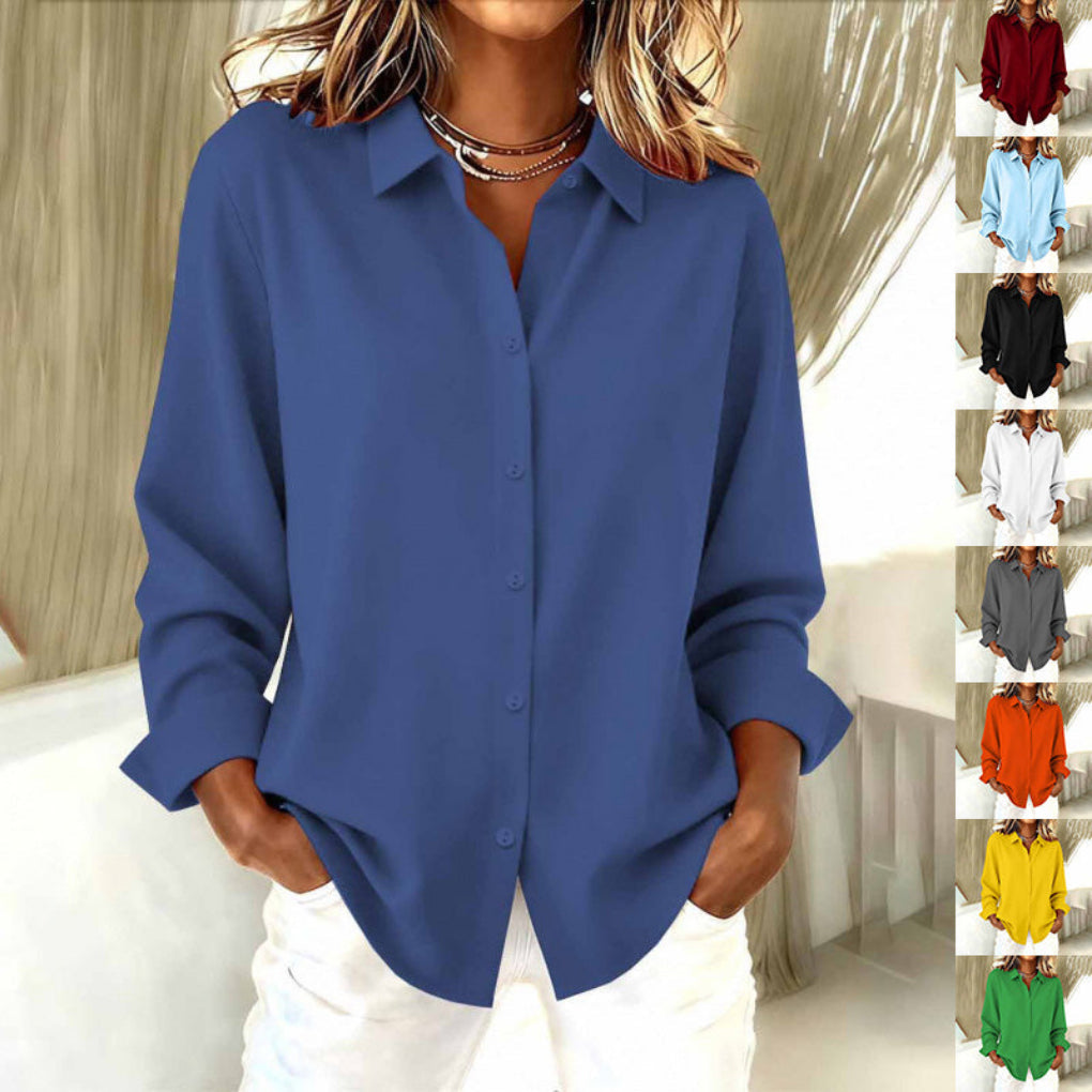 Women's casual long sleeve loose fit blouse, perfect for everyday comfort & relaxed style.
