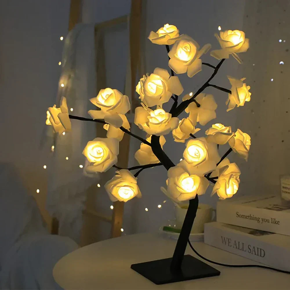 Versatile warm white rose tree lamp for any room. Adds a touch of nature & ambient lighting.