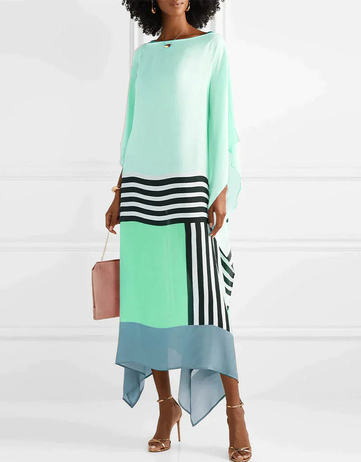 Women's Geometric Print Kaftan Maxi Dress with Batwing Sleeves