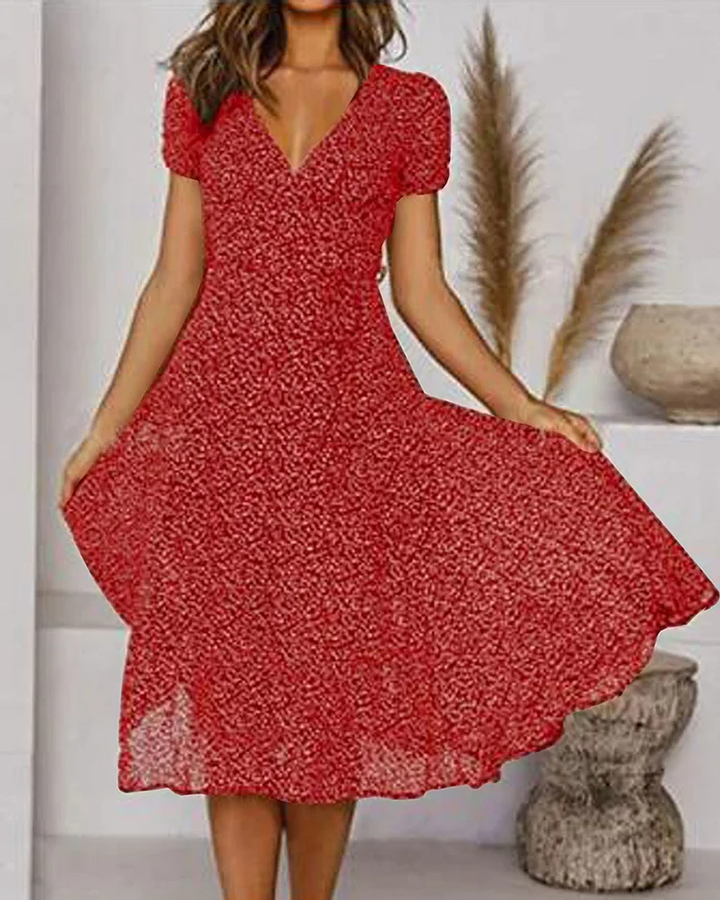 Aurora™ | Women's V-Neck Puff Sleeve Midi Dress