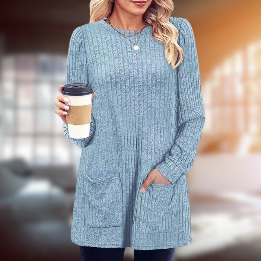 Stylish women's elegant long sleeve pullover sweater. Soft knit for a comfortable autumn-winter look.