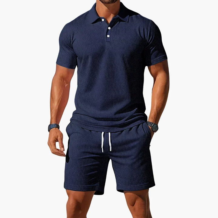 Versatile men's two-piece summer set: casual polo shirt and matching shorts for ultimate comfort.