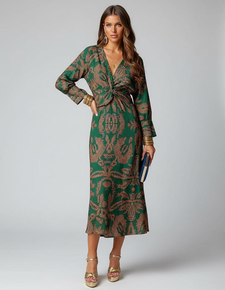 Elegant flowing women's boho wrap dress, versatile for chic summer outings or a relaxed vacation look.