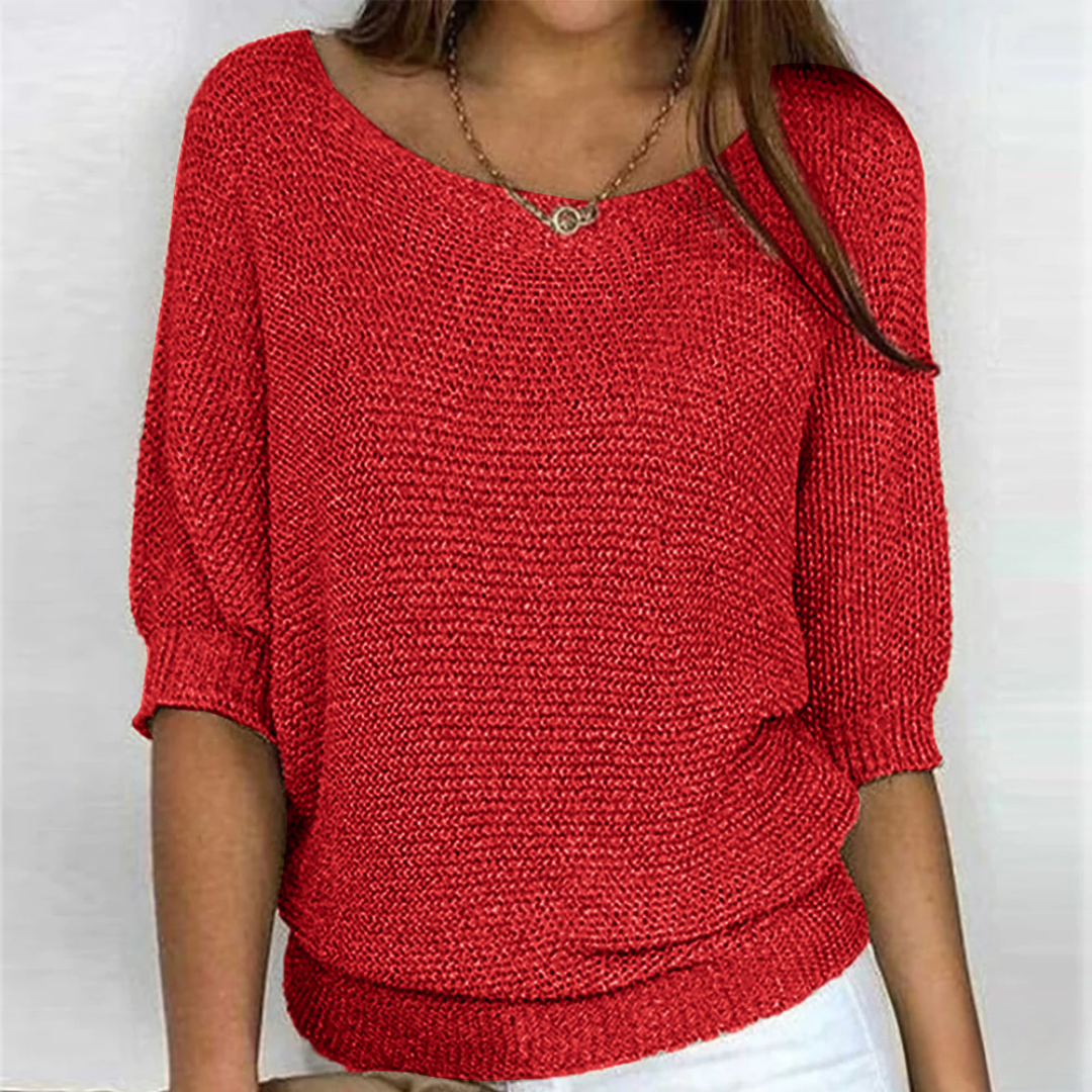 Versatile women's long-sleeve textured sweater. Comfortable top, ideal for stylish autumn fashion & daily wear.