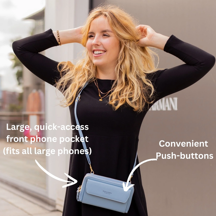 Compact women's crossbody purse with phone pocket and card slots, a versatile small shoulder bag accessory.