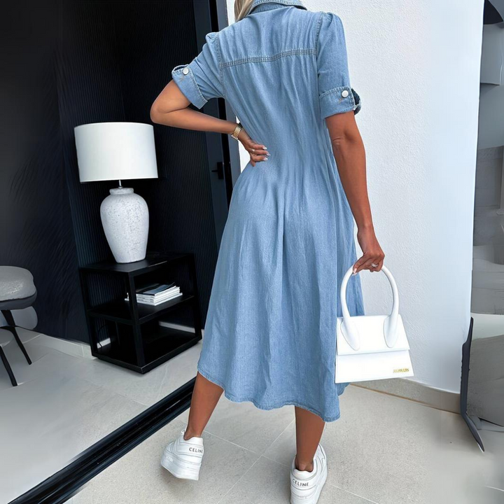 Women's Denim Shirt Dress - Midi Length