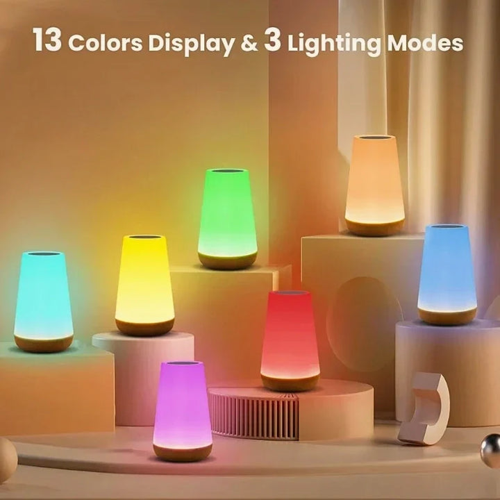 Sleek RGB LED mood light, dimmable via touch or remote control, ideal for home decor lighting.