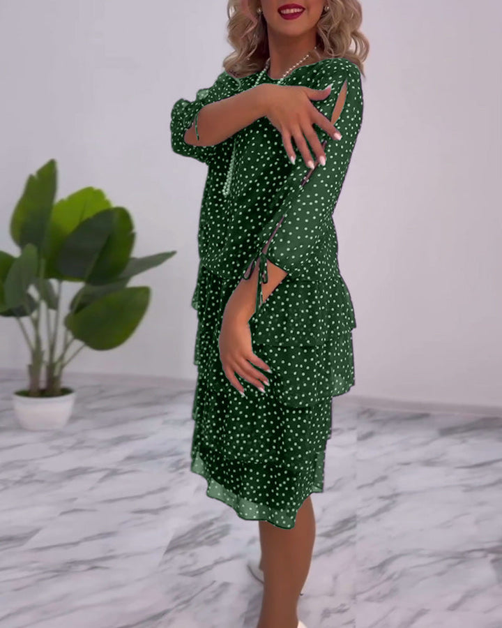 Women's Tiered Polka Dot Dress with Split Sleeves