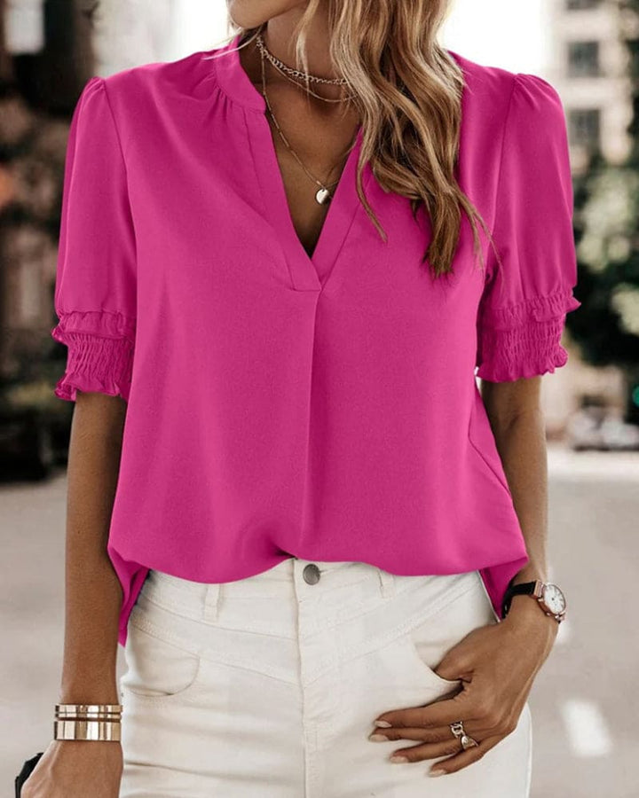 Women's V-Neck Puff Sleeve Blouse