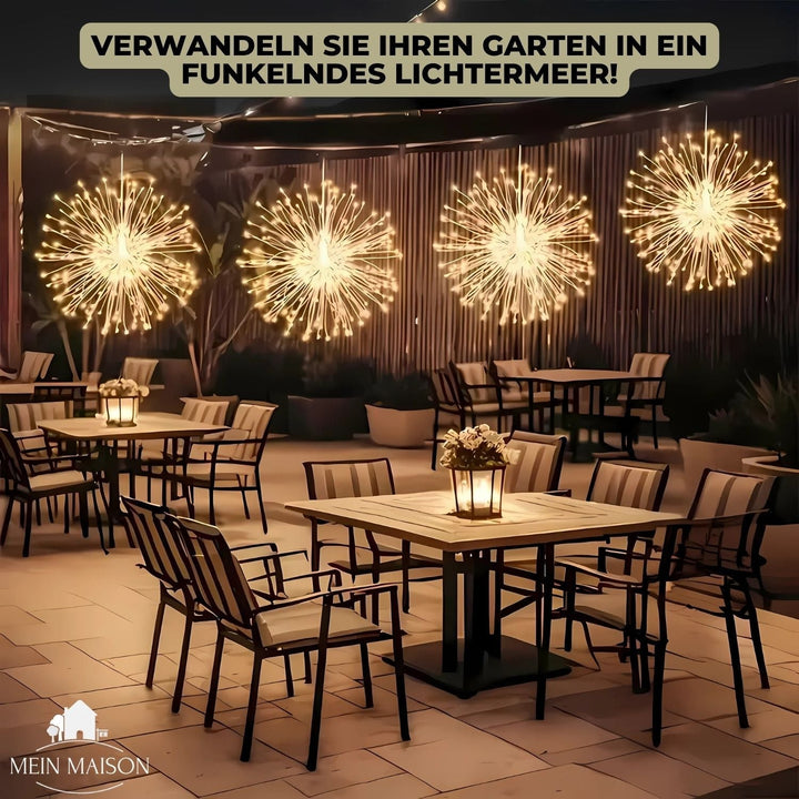 Energy-efficient solar LED string lights illuminating a garden path, with remote for easy control.