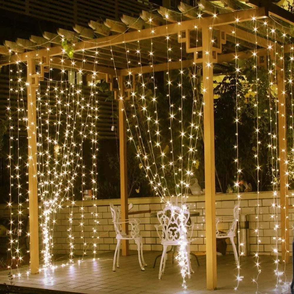 Versatile warm white LED curtain string lights for any enchanting indoor/outdoor space.