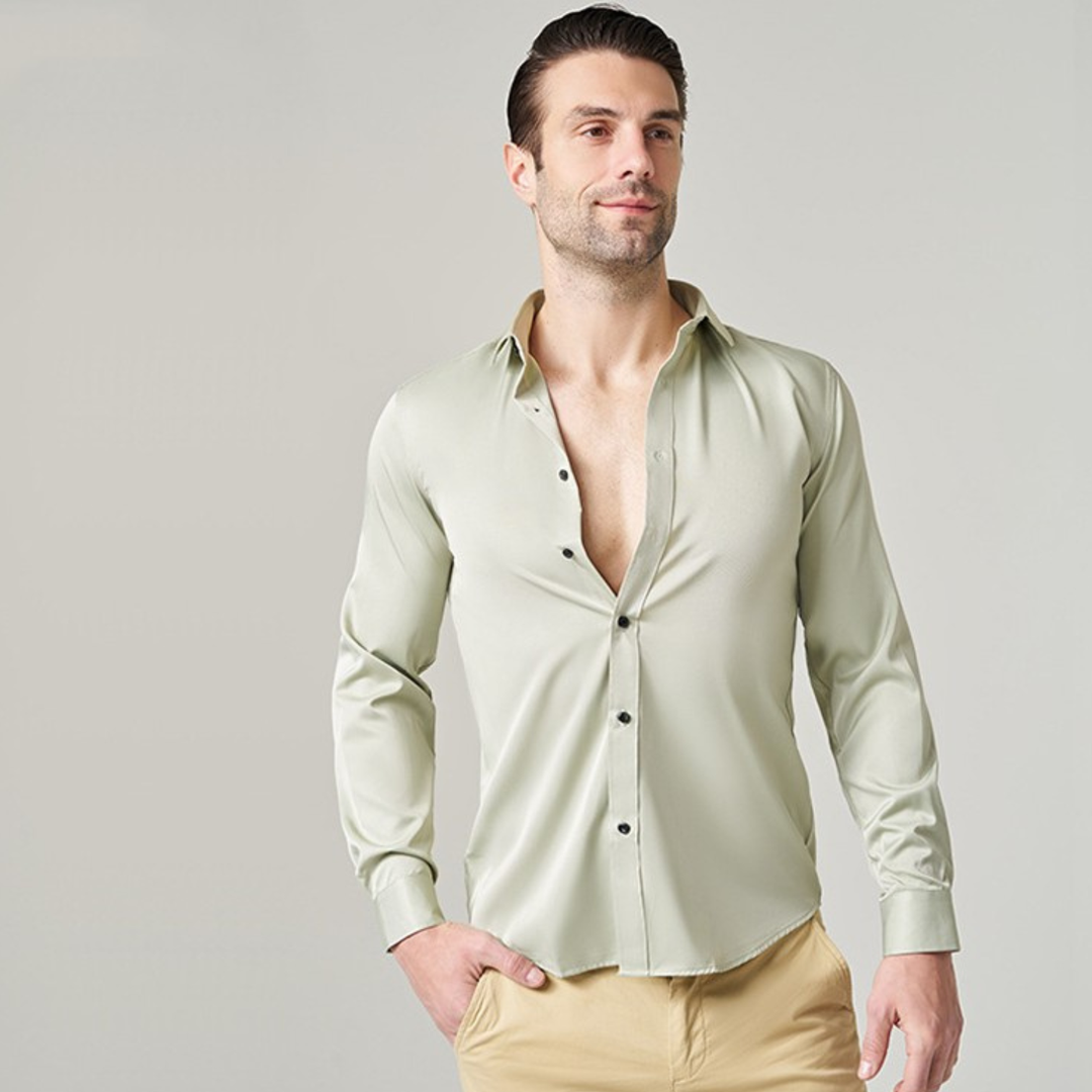 Classic fit men's casual work shirt, long sleeve button down for everyday wear.