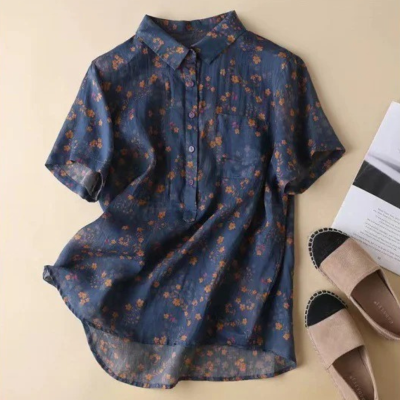 Annette Floral Half-Placket Shirt