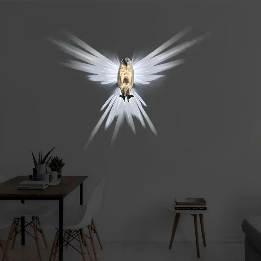 Decorative Luminous Wing LED wall sconce, adds a unique projection light and artistic touch to decor.
