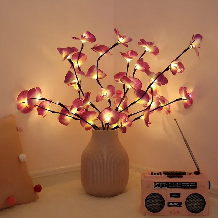 Home decor with warm white LED flower branches, an elegant & floral lighting solution.