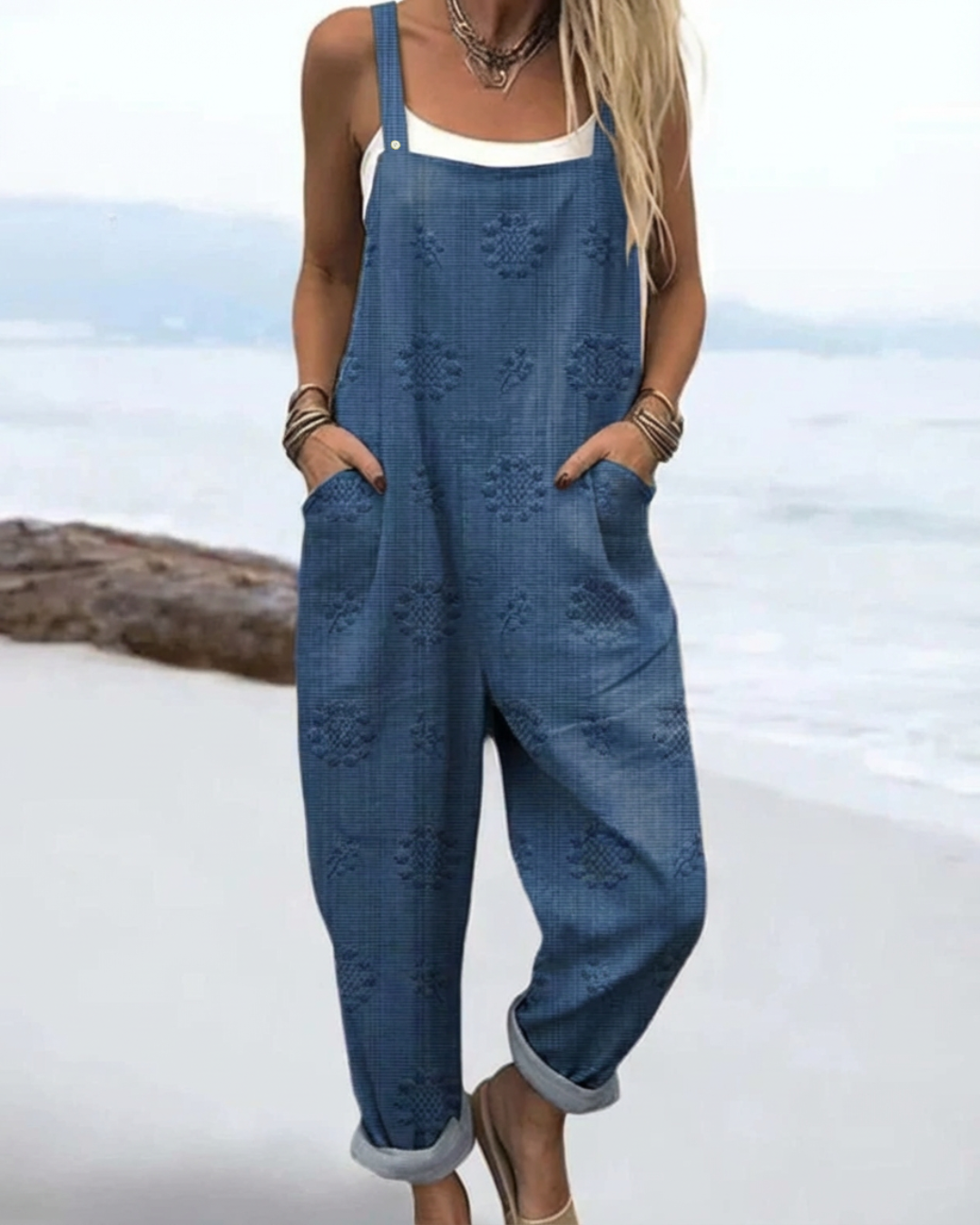 Elegant women's Meadow Glow floral wide-leg jumpsuit. Perfect for summer casual chic fashion.