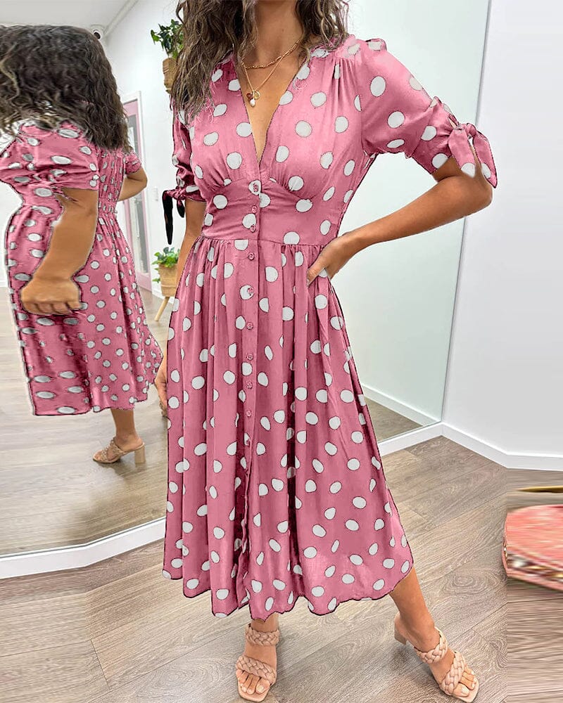 Polka Dot V-Neck Dress for Women