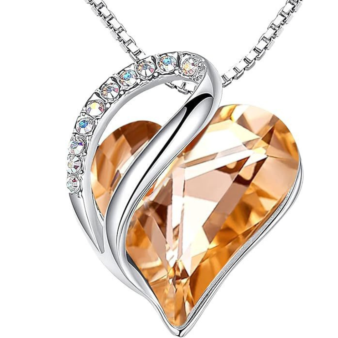 Sparkling crystal heart necklace with a unique geometric design, perfect women's gift jewelry.