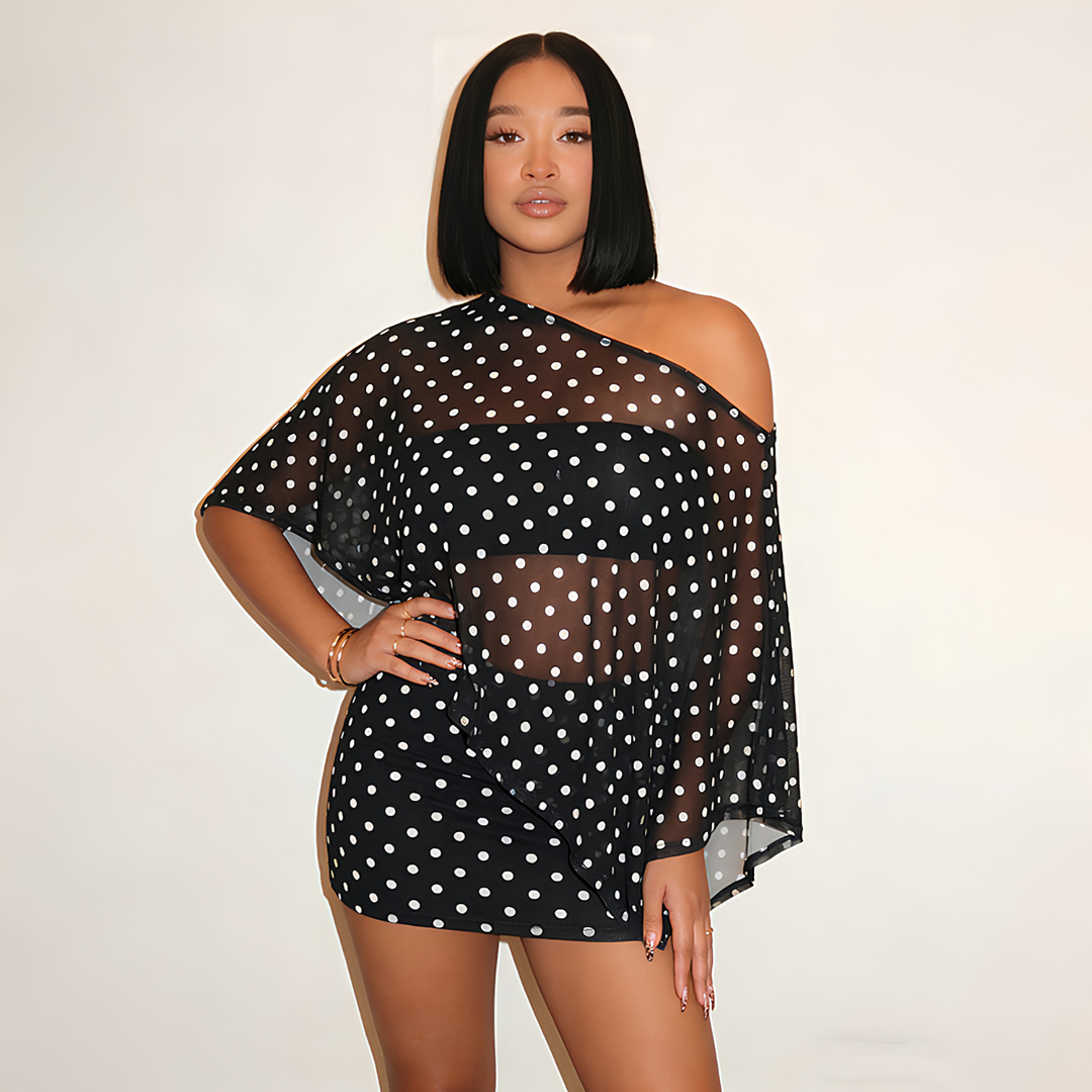 Women's claw print off-shoulder top and matching bodycon midi skirt set. Elegant two-piece co-ord for summer parties.