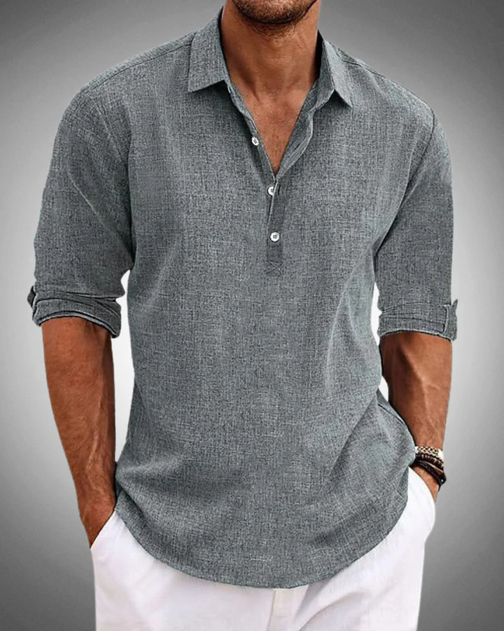Versatile men's classic long-sleeve button-front shirt, ideal for effortless everyday wear and men's fashion.