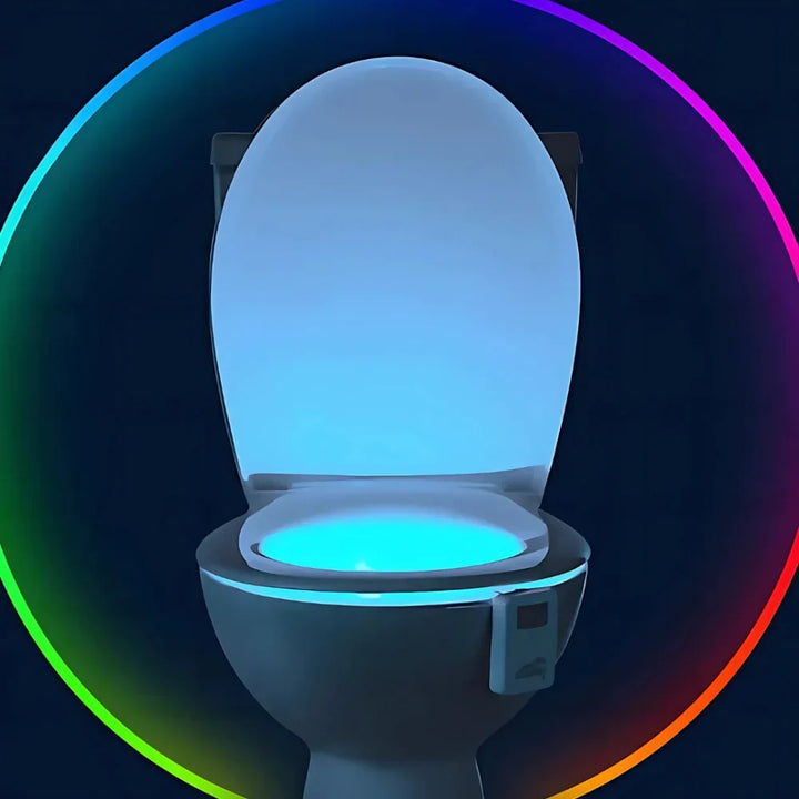 Nvroome LED toilet night light. Motion activated, color-changing, and easy to install for smart bathroom lighting.