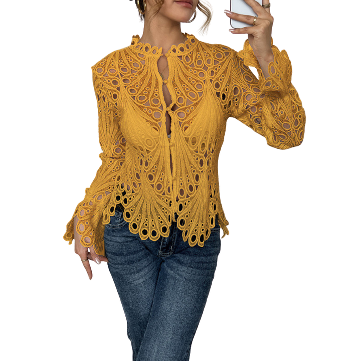 Women's Crochet Lace Blouse with Scallop Hem