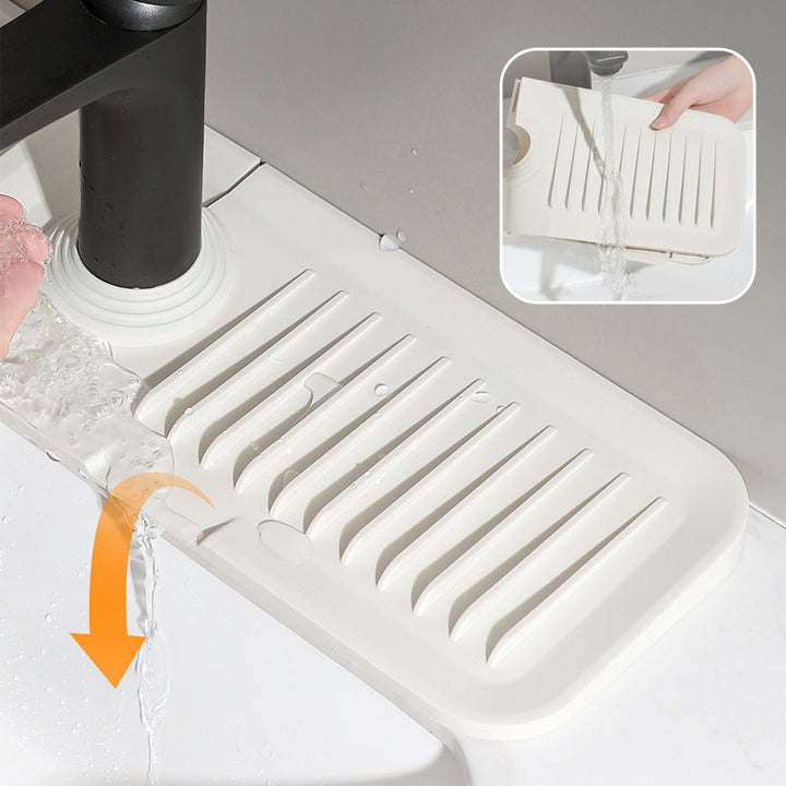 DripGuard self-draining silicone dish drying mat, non-slip kitchen sink protector.