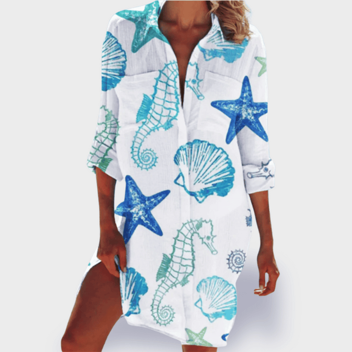 Comfortable & breezy colorful midi dress for women, perfect lightweight summer vacation apparel.